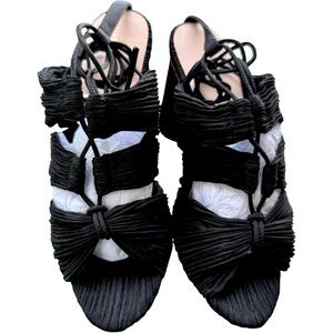 Loeffler Randall Teresa Pleated Lace-Up Heels NWB Sz 6 Black $395